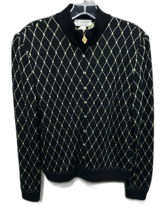 St John Sport Size S Black & Lime Green Wool Zip Front Diamante Jacket Black & Lime Green / S