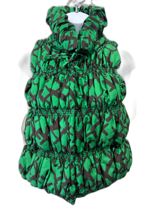 Oscar de la Renta Size S Green & Purple Silk Puffer Abstract Print Snaps Vest Green & Purple / S
