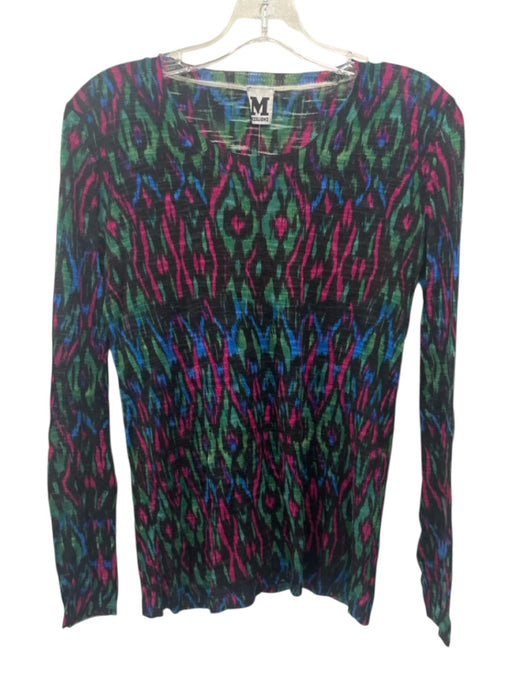 M Missoni Size S Black, Pink, Green Viscose Abstract Long Sleeve Top Black, Pink, Green / S