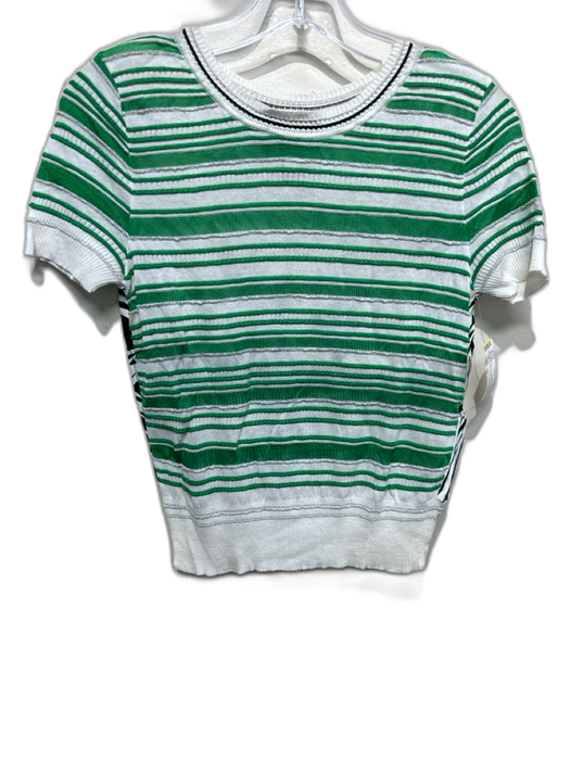 Class Roberto Cavali Size 10 White & Green Cotton Ribbed Detail short sleeve Top White & Green / 10