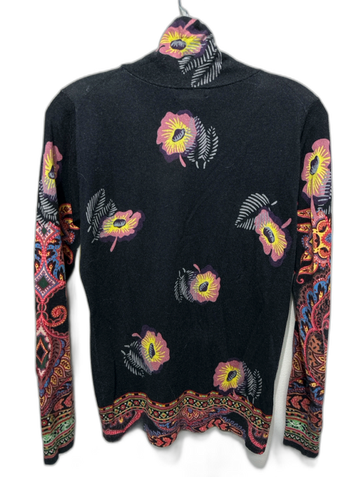 Etro Size S / 42 Black, yellow, Pink Silk Blend Floral Abstract Turtle Neck Top Black, yellow, Pink / S / 42