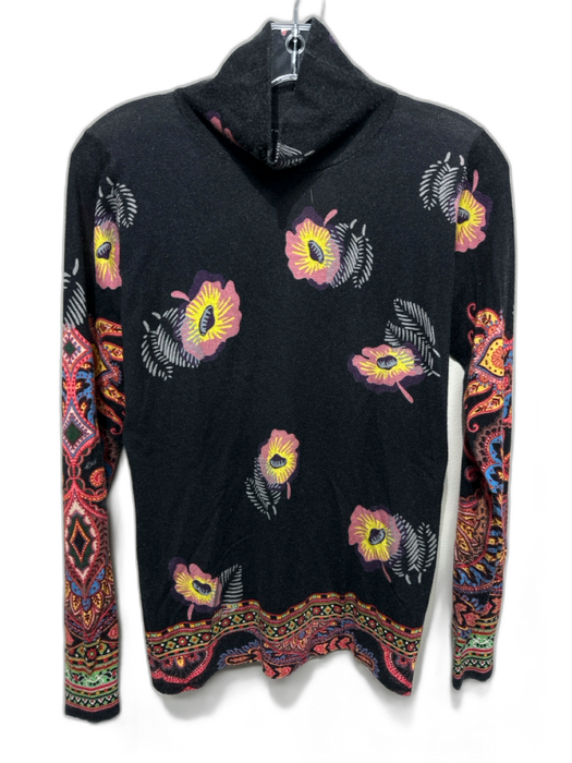 Etro Size S / 42 Black, yellow, Pink Silk Blend Floral Abstract Turtle Neck Top Black, yellow, Pink / S / 42