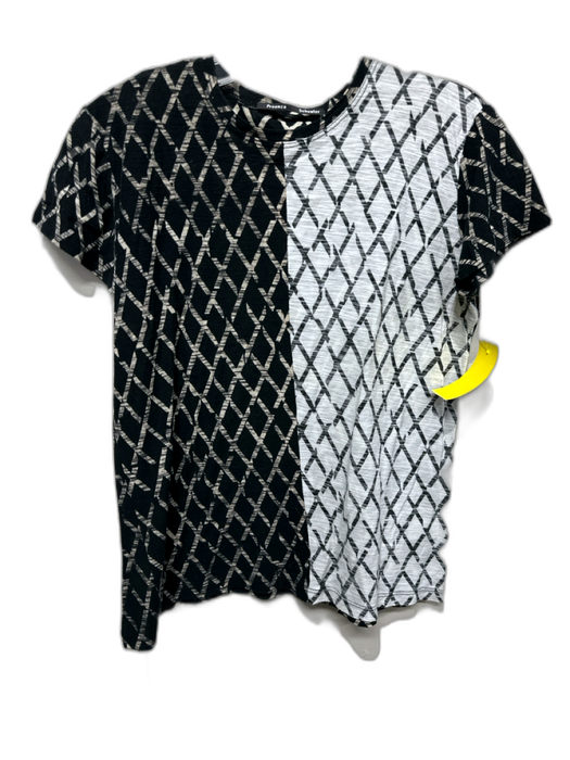 Proenza Schouler Size S Black & White Cotton Diamante Color Block Cap Sleeve Top Black & White / S