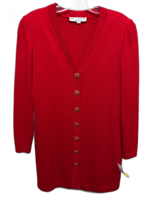 St John Size P Red Wool Blend Long Sleeve Button Front Gold button Sweater Red / P
