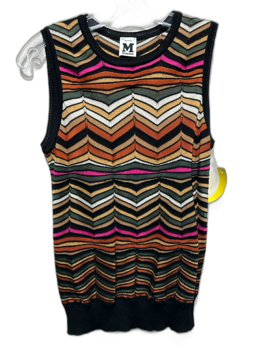 M Missoni Size XS / 38 Black, Orange, Pink Merino Wool Abstract Sleeveless Top Black, Orange, Pink / XS / 38