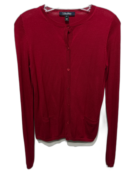 'S Max Mara Size S Red Wool Long Sleeve Button Down Cardigan Red / S