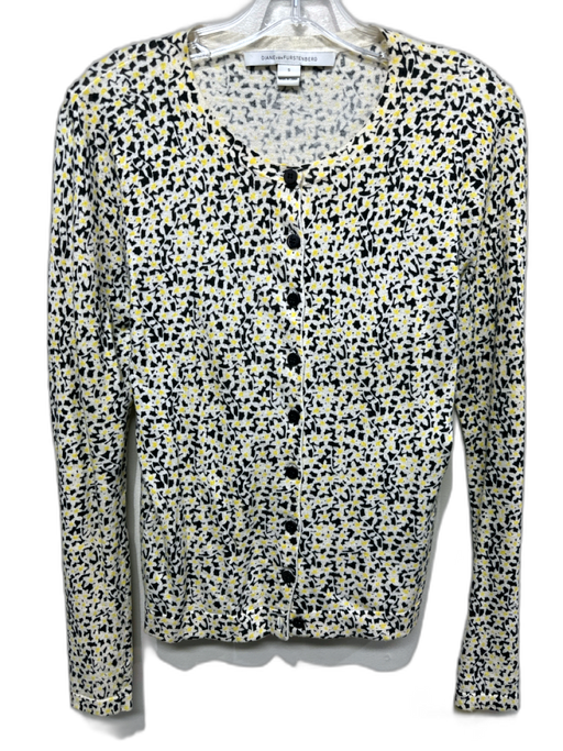 Diane Von Furstenberg Size S Black, Yellow, White Button Down Floral Cardigan Black, Yellow, White / S