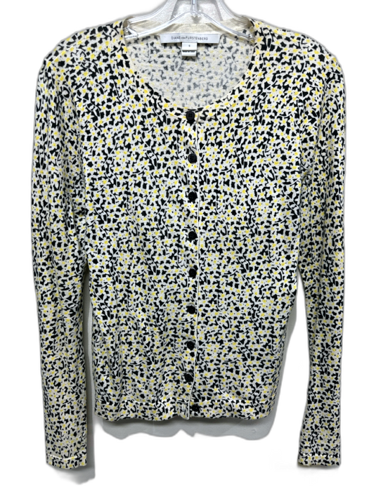 Diane Von Furstenberg Size S Black, Yellow, White Button Down Floral Cardigan Black, Yellow, White / S