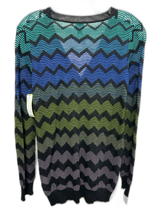 M Missoni Size 4 Blue, Green, Black Cotton Button Chevron Ribbed Detail Cardigan Blue, Green, Black / 4