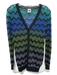 M Missoni Size 4 Blue, Green, Black Cotton Button Chevron Ribbed Detail Cardigan Blue, Green, Black / 4