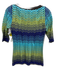 M Missoni Size S / 40 Green, Blue, Brown Viscose V Neck Ribbed Short Sleeve Top Green, Blue, Brown / S / 40