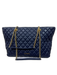 Love Moschino Navy Blue Leather Quilted Gold Hardware Zip Top Shoulder Tote Bag Navy Blue / L