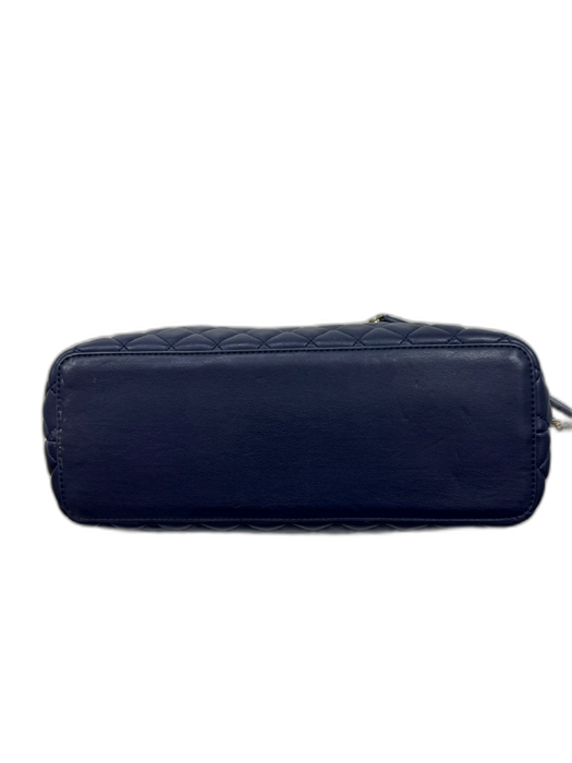 Love Moschino Navy Blue Leather Quilted Gold Hardware Zip Top Shoulder Tote Bag Navy Blue / L