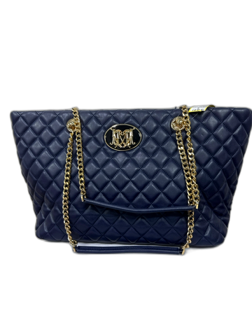 Love Moschino Navy Blue Leather Quilted Gold Hardware Zip Top Shoulder Tote Bag Navy Blue / L