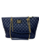 Love Moschino Navy Blue Leather Quilted Gold Hardware Zip Top Shoulder Tote Bag Navy Blue / L