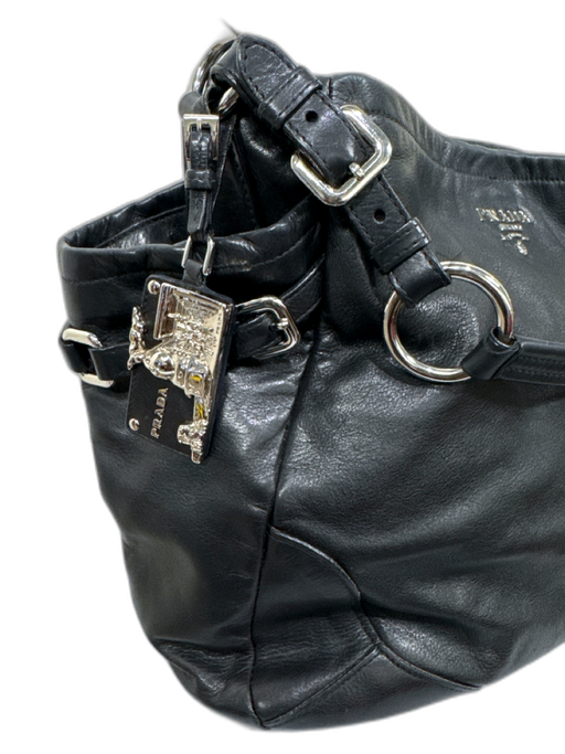 Prada Black Leather Silver Hardware Tote Side Pockets Bag Black / L