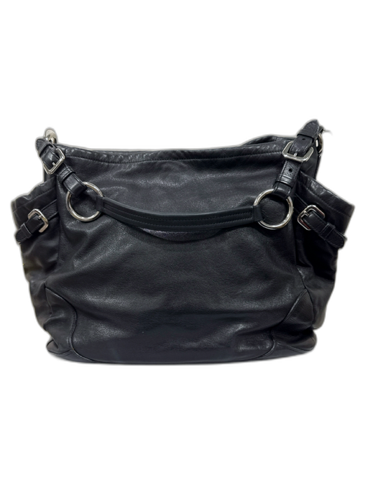 Prada Black Leather Silver Hardware Tote Side Pockets Bag Black / L