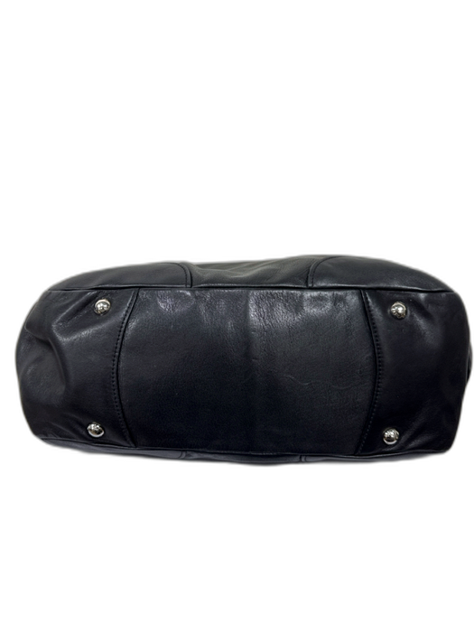 Prada Black Leather Silver Hardware Tote Side Pockets Bag Black / L