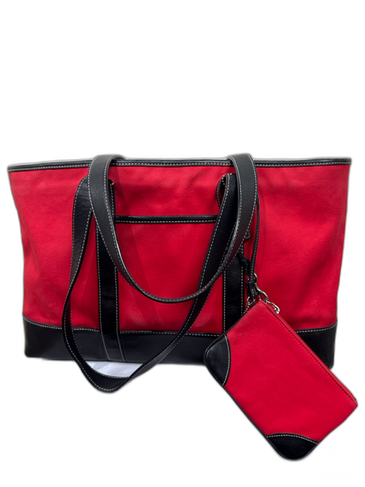 Coach Red & Black Canvas & Leather Double Top Handle Shoulder Tote Wristlet Bag Red & Black / M