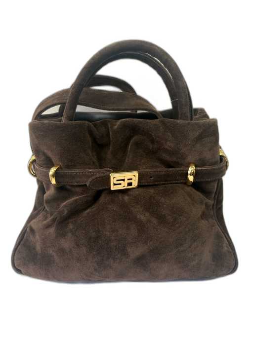 Sonia Rykiel Dark Brown Suede Shoulder Strap Gold Hardware Satchel Bag Dark Brown / Small