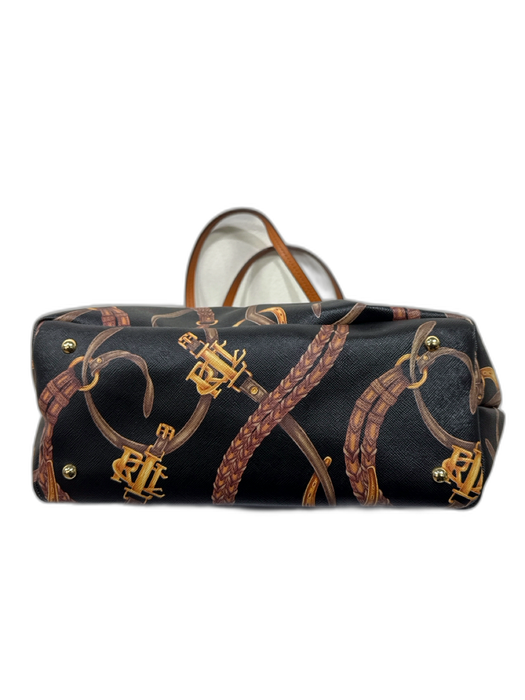 Lauren Ralph Lauren Black, Brown, Gold Coated Canvas & Leather Chain Print Bag Black, Brown, Gold / M