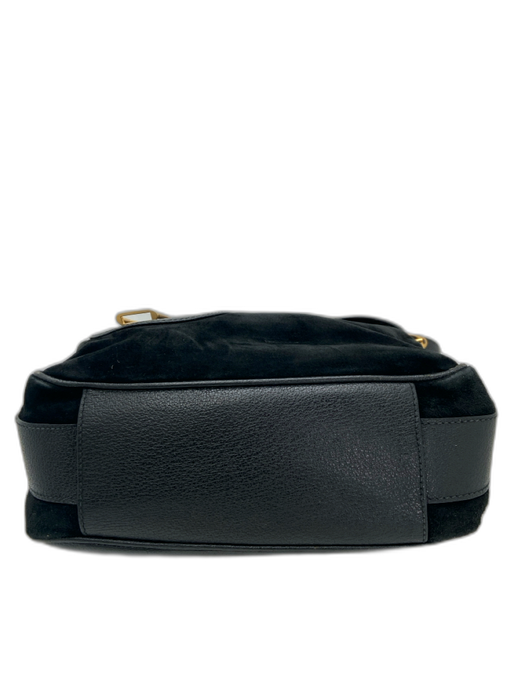 Gucci Black Leather & Suede Gold hardware Stirrup Crossbody Strap flap Bag Black / M
