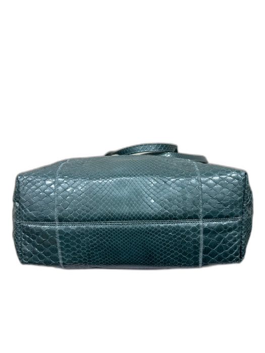 Carlos Falchi Metallic Blue Python Leather Tote Two Top handle Open Top Bag Metallic Blue / M