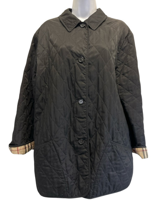 Burberry Size S Black Polyester Quilted Novacheck Lining Collar Button Jacket Black / S