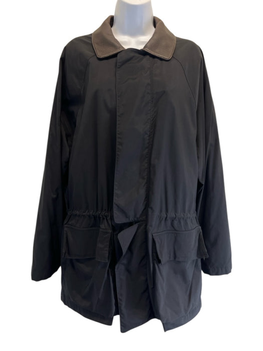 Loro Piana Size S Black & Brown Nylon Leather Collar Drawstring Parka Coat Black & Brown / S