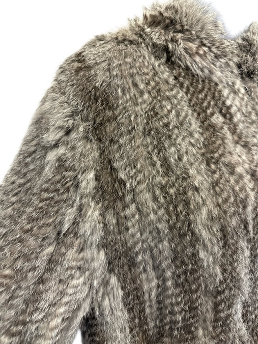 Yves Salomon Size 38 / S Gray Rabbit Stripe Hood Zip Jacket Gray / 38 / S