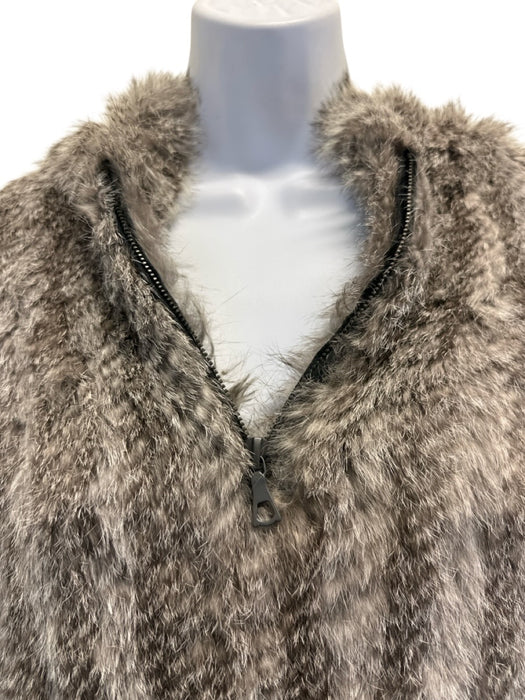 Yves Salomon Size 38 / S Gray Rabbit Stripe Hood Zip Jacket Gray / 38 / S