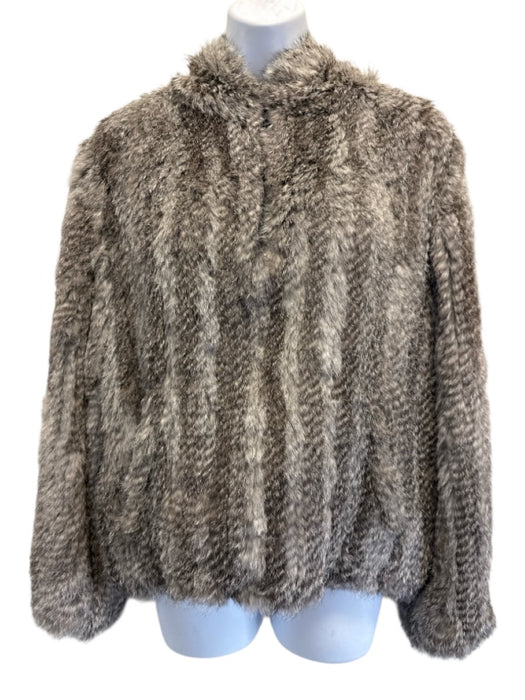 Yves Salomon Size 38 / S Gray Rabbit Stripe Hood Zip Jacket Gray / 38 / S