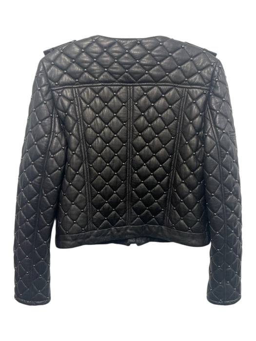 Alice + Olivia Size S Black Lamb leather Quilted Studded Zip Jacket Black / S