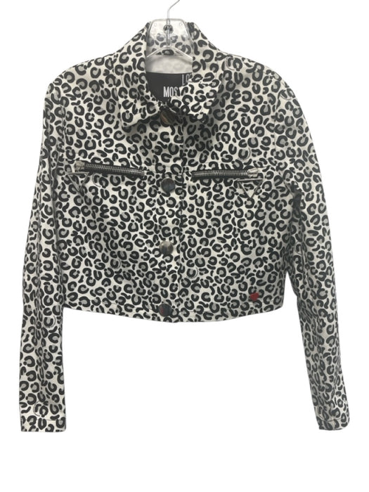 Love Moschino Size 4 Black & White Cotton Blend Leopard Snap Button Jacket Black & White / 4