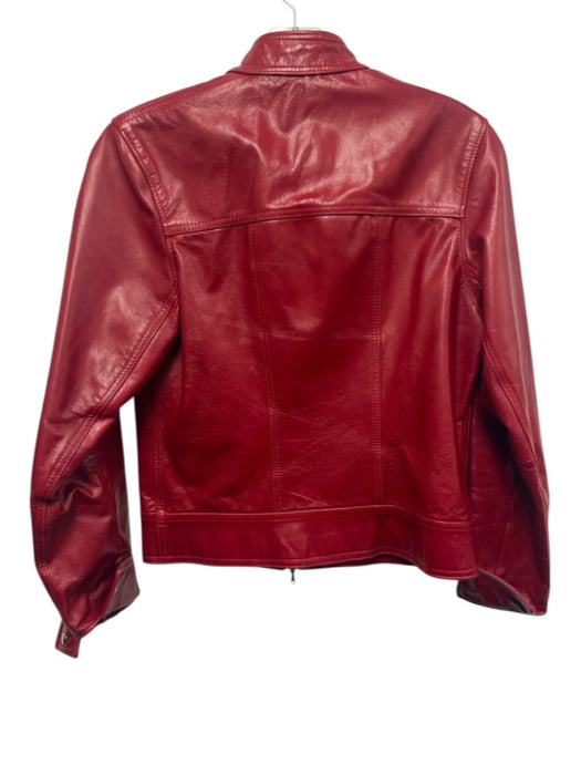 Roots Size S Red Leather Zip Snap Collar Moto Jacket Red / S