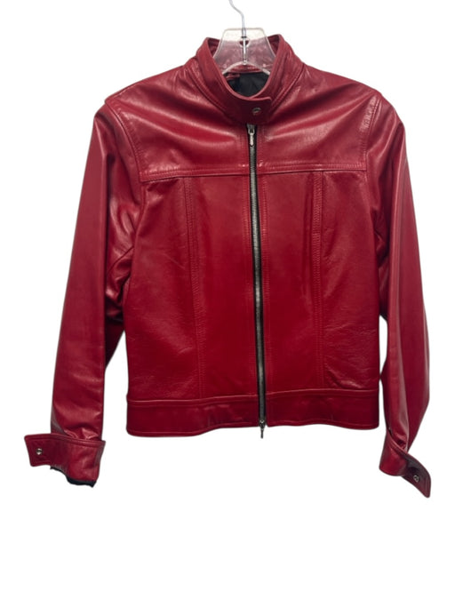 Roots Size S Red Leather Zip Snap Collar Moto Jacket Red / S