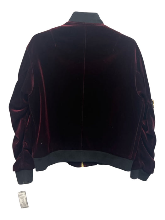 Sandro Size 3 / L Burgundy & Black Polyester Blend Velvet Zip Bomber Jacket Burgundy & Black / 3 / L