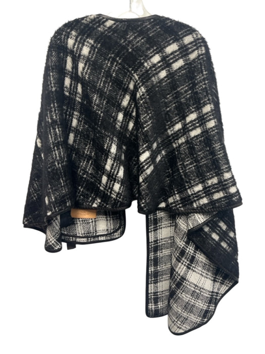 Coach Size One Size Black & White Cotton & Wool Blend Leather trim Plaid Sweater Black & White / One Size