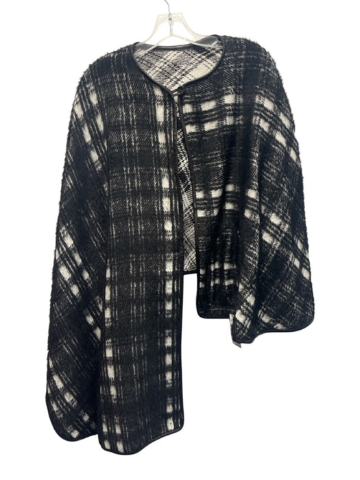 Coach Size One Size Black & White Cotton & Wool Blend Leather trim Plaid Sweater Black & White / One Size