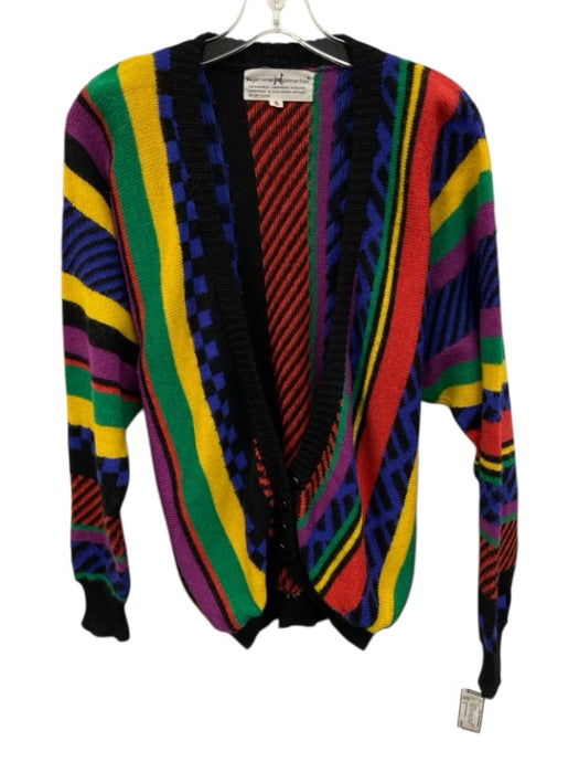 Peruvian Connection Size S Black & Multi Alpaca Stripe V Neck Cardigan Black & Multi / S