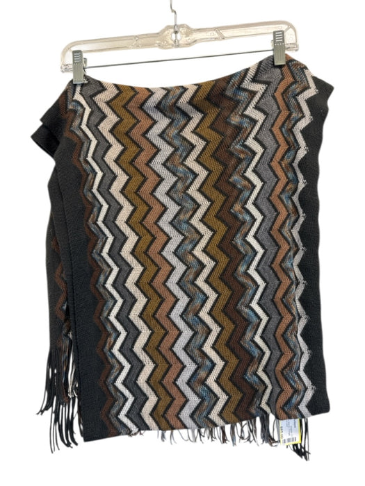 Missoni Brown, Gray, Black Acrylic Blend Fringe Long Chevron Wide scarf Brown, Gray, Black