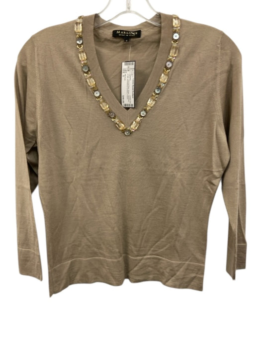 Marlowe Size S Beige Cashmere & Silk embellished neckline V Neck Sweater Beige / S