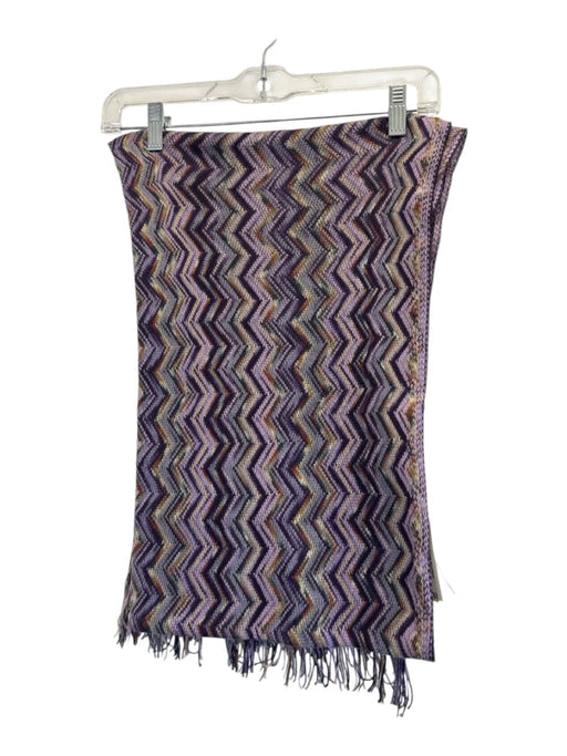 Missoni Purple & Tan Wool Blend Chevron Fringe Long scarf Purple & Tan
