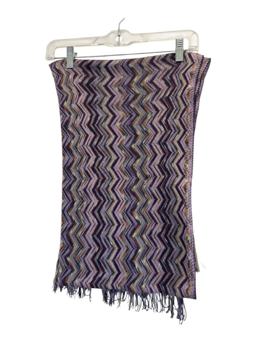 Missoni Purple & Tan Wool Blend Chevron Fringe Long scarf Purple & Tan