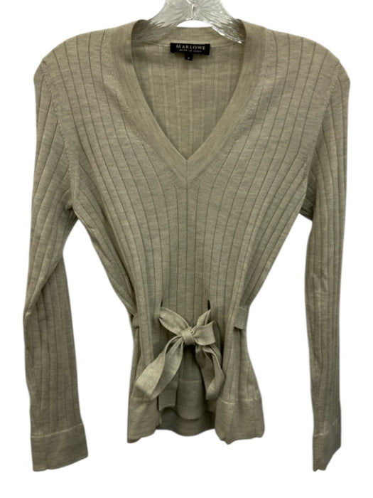 Marlowe Size S Beige cashmere silk blend Ribbed Long Sleeve Tie Sweater Beige / S