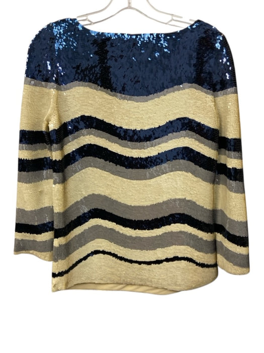 Tory Burch Size XS Blue & Cream Polyester Blend Sequin Stripe boat neck Top Blue & Cream / XS