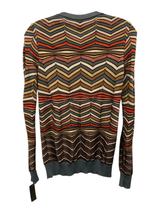 M Missoni Size 40 / s Blue, Orange, & Multi Wool Blend Knit Stripe Cardigan Blue, Orange, & Multi / 40 / s