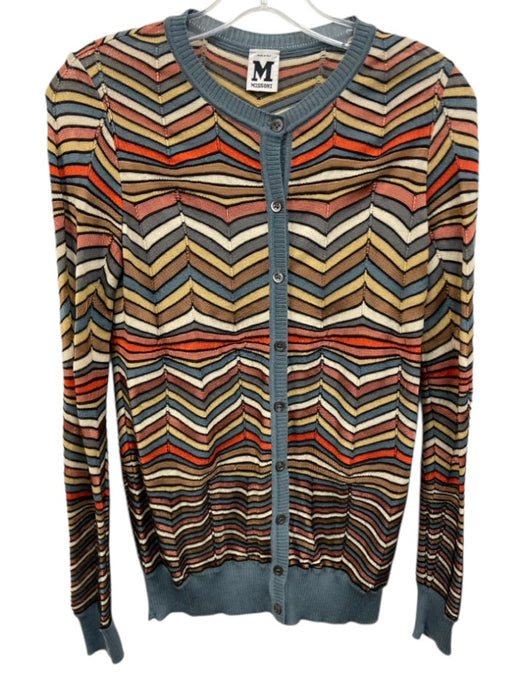 M Missoni Size 40 / s Blue, Orange, & Multi Wool Blend Knit Stripe Cardigan Blue, Orange, & Multi / 40 / s