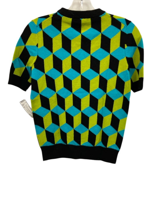 Michael Kors Collection Size XS Green Blue & Black Cashmere Geometric Knit Top Green Blue & Black / XS