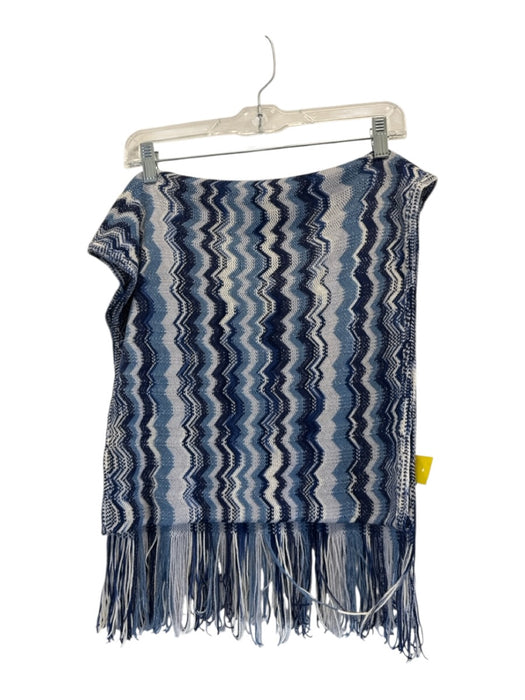 Missoni White, Blue, Gray Wool Blend Chevron Wide Long scarf White, Blue, Gray